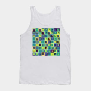 Abstract Square Geometric | Pop Fashion Modern Fusion Layered Blue Green Yellow Regular Tank Top